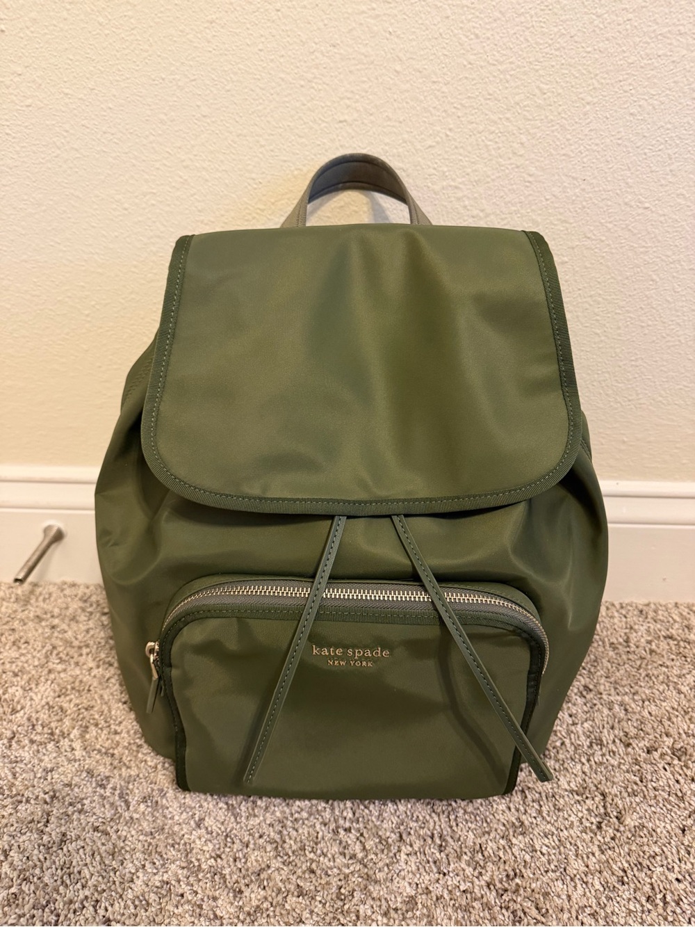 kate spade olive green nylon drawstring backpack